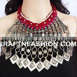 Vintage Style Kuchi Necklace - Afghan Bib Tribal Old Necklace - Designer Afghani Bohemian 1960s Jewelry thumbnail-2