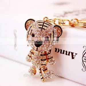 Trendy Animal Jewelry Custom 3D Crystal Rhinestone Cartoon Tiger Keychain thumbnail-2