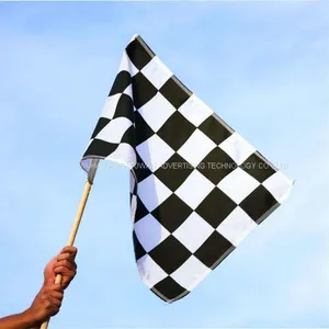 Factory Wholesale 3x5 Ft Black White Custom Checkered Race Hand Waving Flag thumbnail-1
