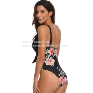 New European and American Siamese Deep V Swimwear Wholesale thumbnail-2