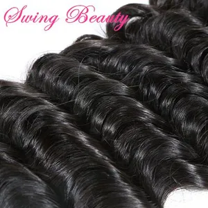 Natural Remy Human Hair Weaving Bundles Deep Curly Hair Extensions thumbnail-5