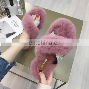 Comfortable Indoor Fur Slides Korean Furry Outdoor Soft Non-slip Wholesale Fashion Winter Slippers For Shoes Women thumbnail-1