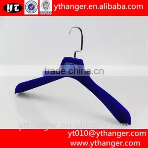YY0448 Custom Blue Velvet Suit Hanger Velvet Plastic Hanger With Logo thumbnail-1