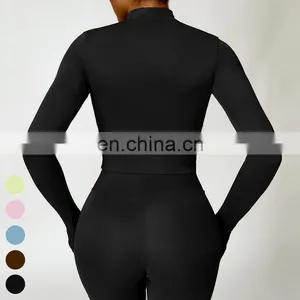 Winter Quick Dry Nude Fitness Running Jacket Slim Fit Stand Up Sports Coat Long Sleeve Zip Gym Fitness Top Yoga Jacket Women thumbnail-4