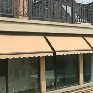 Motorized Retractable Arm Window Awning With Scalloped Edge, UV Blocking Waterproof Fabric Wall Mount Sun Shade Canopy for Villa Windows & Balcony thumbnail-1