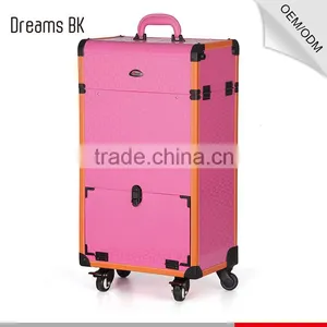 Pink Rolling Makeup Case With Trays thumbnail-1
