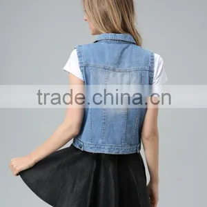 Wholesale OEM ODM Bulk Factory Women Fashion Retro Joker Sleeveless Denim Vest Jacket Vest thumbnail-6