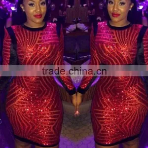 Womens Sexy Gold Sequin Bodycon Dress Long Sleeve Club Dress thumbnail-5