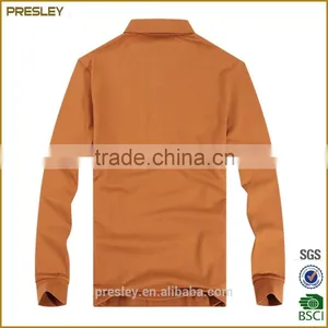 Orange Pure Color Cotton Longsleeve Men's Polo t Shirts thumbnail-2
