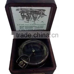 BRASS , GLASS, ANTIQUE LOOK COMPASS - GIFT COMPASS WITH WOOD BOX 13527 thumbnail-1