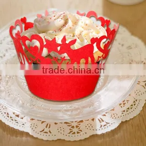 Red Wedding Party Decors Cupcake Decoration Laser Cut Cupcake Wrapper thumbnail-2