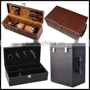 1 Bottle,2 Bottle,6 Bottle Stock Pu Leather Cover Wood Wine Case Wholesale thumbnail-1