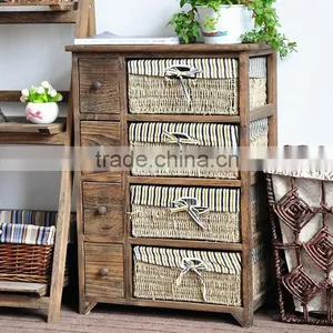 Latest Style Wooden Cabinet With 3 Wicker Baskets for Home Storage thumbnail-1