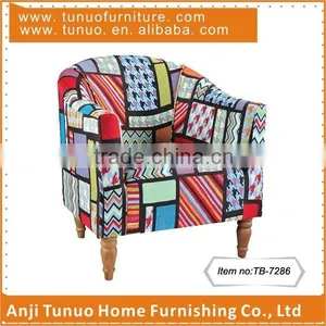 Single Sofa Chair With Flower Fabric and KD Antique Finish Wooden Legs,TB-7286 thumbnail-1