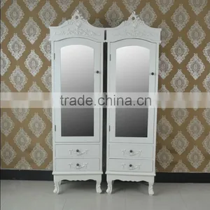 European Drawer Armoire Wood Wardrobe One Mirror Door Cabinet Bedroom Boudoir Armoire thumbnail-2