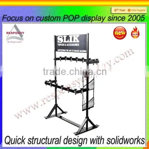Free Standing Simple Design Metal or Wood Display Shelf With Hooks thumbnail-1