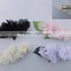 Pretty Chiffon Flower Barrettes With Pearls thumbnail-1