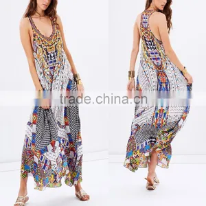 Asian Woman Clothing Sleeveless Kaftan Abaya Print Ethnic Maxi Dress thumbnail-1