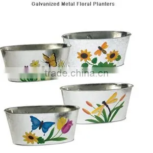 Galvanized Metal Floral Planters thumbnail-1