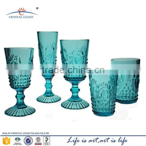 Blue Green Pressed Vintage Wine Glass Stemware thumbnail-3