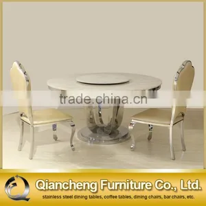 Marble Round Dining Table for 6 People With Lazy Susan Hotel Furniture thumbnail-1