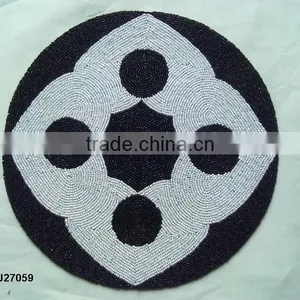 Round White on Black Glass Bead Place Mats With Patterns Available in More Colours and Patterns thumbnail-1