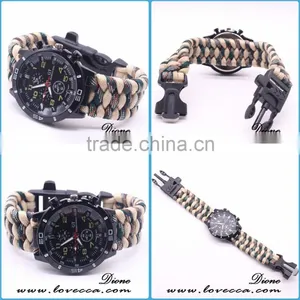 Outdoor Survival Waterproof Hot Selling Fashion Compass Watch Paracord Bracelet With Fishing Bag thumbnail-1