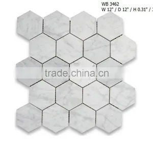 White Carrara Marble Hexagon Mosaic Floor Tile thumbnail-1