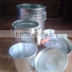 Trash Bin Galvanised Metal Small Dustbin 'set' Rubbish/garbage Can thumbnail-2
