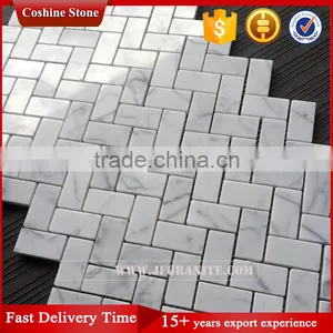 White Marble Herringbone Mosaic Tile thumbnail-1