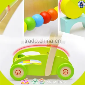 Wholesale Top Quality Wooden Baby Blocks Cart Toy Colorful Wooden Baby Blocks Cart Push Walker W16E027 thumbnail-2