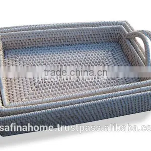 Rectangle Full Rattan Tray With Handles thumbnail-1
