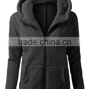 Women's Winter Autumn Clothing China Full Zip Lightweight Long Sleeve Zipper Up Teddy Sherpa Fleece Hoodie Sweatshirt Jackets thumbnail-4