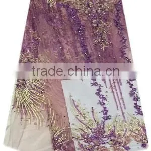 Shanghai Bestway Fashionable Shiny Textile Material Fabric French Lace Fabric Nice Tulle Lace With Sequins and Beads FL1395 thumbnail-2