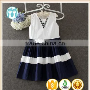 2017 New Arrival Korean Style White and Blue Casual Dress Children Simple Summer Dress Hoilday Beach Party Dresses Kids Clothing thumbnail-1