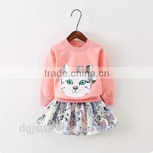 2015 Children's Clothes for Autumn Wear New Korean Girl Bow Kitty Hoodie + Little Skirt Suits Boy Suit Wholesale thumbnail-1