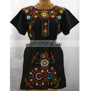 Creative Designs Short Sleeve Colored Embroidered Blouse Bohemian Tunic Christmas Tops 100% Fabric Tunic thumbnail-1