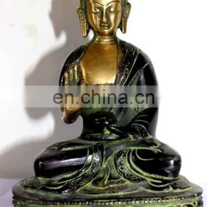 Old Tibetan Brass Sating Buddha Statue Medicine Blessing Buddhism Art Ethnic God Buddha Statue Buddhism Bodhisattva Sakyamuni thumbnail-1