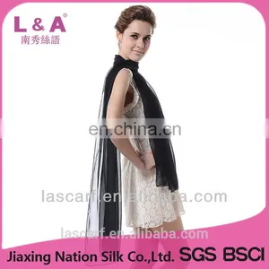 Black Solid Color Silk Long Wrap Shawl thumbnail-3