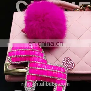 China Keychain Manufacturer Factory Direct Sell Crystal Horse Fur Ball Keychain thumbnail-3