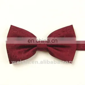 Exquisite Men Bordeaux Short Pattern Yarn Dyed Fabric Bow Ties in the Style of Korea thumbnail-1