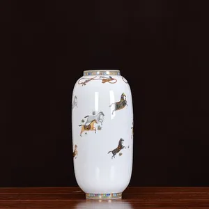 New Chinese Creative Horse Hand Made Color Paint White Ceramic Vase For Shopping Mall Decor thumbnail-4