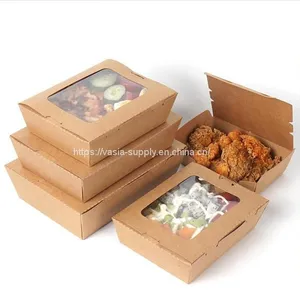 1600ml Customized Disposable Brown Kraft Paper Salad Fast Food Take Away Boxes With Clear Window thumbnail-1