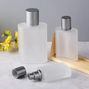 Hot Selling 30ml 50ml 100ml Square Shape Flat Shoulder Frosted Clear Glass Spray Bottles Perfume Dispenser thumbnail-2