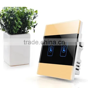 Gold 2 Gang Crystal Glass Panel Touch Smart Home Electric Wall Switch thumbnail-1