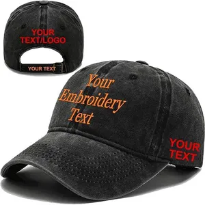 Custom Logo Retro Dad Hats Embroidery Custom Washed Baseball Cap thumbnail-1
