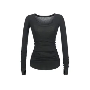Solid Color Design Niche Long Sleeve Sleeve T-shirt Sexy Spice Girl Big U Collar Light Breathable Base Shirt thumbnail-4