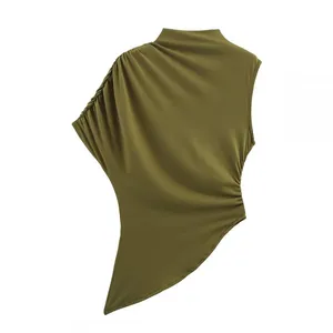 European and American Style Women's Clothing New Style Pleated Fashion Multi-color Asymmetrical Design Temperament T-shirt Top thumbnail-5