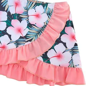 Girls 3-Piece Hawaiian Bikini Set With Cover Ups Skirt Swimsuit Kids for 5-12 Years Plus Size Print Bathing Swimwear Kids thumbnail-4