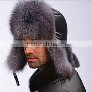 Classic Male Plush Silver Fox Fur Bomber Hats High Quality Winter Warm Hats thumbnail-3